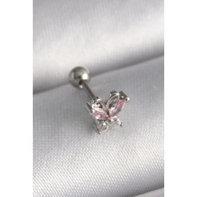 Mena Rise 316L Çelik Gümüş Renk Pembe Zirkon Taşlı Kelebek Tragus Piercing