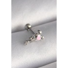 Mena Rise 316L Çelik Gümüş Renk Zirkon Taş Detay Pembe Kalp İşleme Tragus Piercing