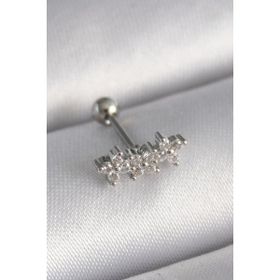 Mena Rise 316L Çelik Gümüş Renk Zirkon Taşlı Yonca Tragus Piercing