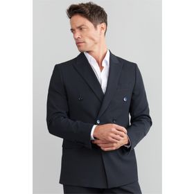 Mentality 3474 Lacivert Yunter Loco Kruvaze Sivri Yaka Slim Fit Erkek Takım Elbise