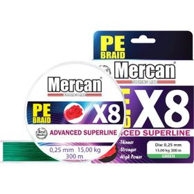 Mercan PE Örgü Platinum 8X İp 0.25 mm - 300 mt Yeşil Misina