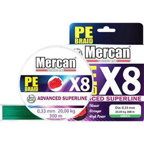 Mercan PE Örgü Platinum 8X İp 0.33 mm - 300 mt Yeşil Misina