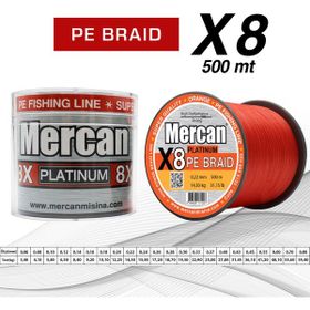 Mercan PE Örgü Platinum X8 İp 500 m Turuncu 0.22 mm Misina
