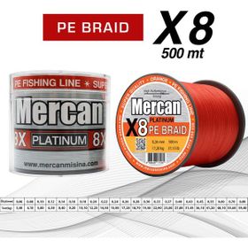 Mercan PE Örgü Platinum X8 İp 500 m Turuncu 0.26 mm Misina
