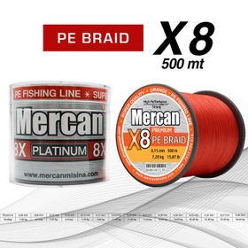 Mercan Pe Örgü Platinum X8 İp 500 m Turuncu Misina