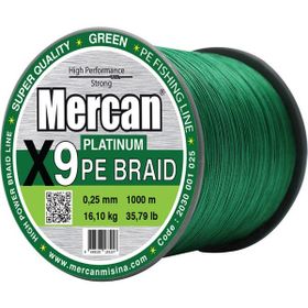 Mercan Pe Örgü Platinum X9 1000 mt 0.25 mm Yeşil Misina İp
