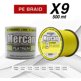 Mercan Pe Örgü Platinum X9 500 mt 0.45 mm Sarı Misina İp