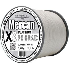 Mercan Pe Örgü Platinum X9 İp 0.09 mm - 500 mt Beyaz Misina