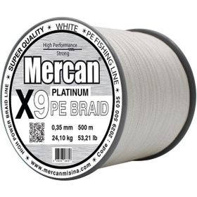 Mercan Pe Örgü Platinum X9 İp 0.35 mm - 500 mt Beyaz Misina