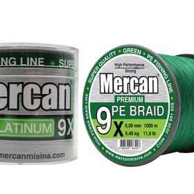 Mercan Pe Örgü Platinum X9 İp 1000 m Yeşil Misina
