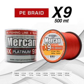 Mercan Pe Örgü Platinum X9 İp 500 m Turuncu Misina