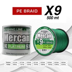 Mercan Pe Örgü Platinum X9 İp 500 mt Yeşil Misina