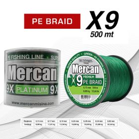 Mercan Pe Örgü Platinum X9 İp 500 mt Yeşil Misina