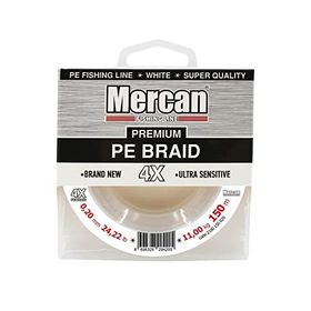 Mercan PE Örgü Premium 4X İp 0.10 mm 7.71 lb 3.50 kg 150 mt Beyaz Makara Misina