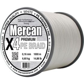 Mercan Pe Örgü Premium 4X İp 0.16 mm - 1000 mt Beyaz Misina