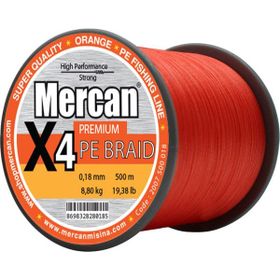 Mercan PE Örgü Premium 4X İp 0.18 mm - 500 mt Turuncu Misina