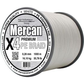 Mercan PE Örgü Premium 4X İp 0.28 mm - 1000 mt Beyaz Misina