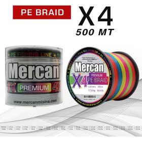 Mercan PE Örgü Premium 4X İp 0.30 mm - 500 mt Multi Colour Misina