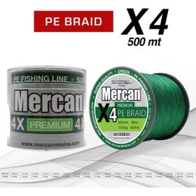 Mercan PE Örgü Premium 4X İp 0.30 mm - 500 mt Yeşil Misina