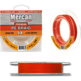 Mercan PE Örgü Premium 4X İp 0.33 mm - 150 mt Turuncu Makara Misina