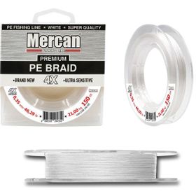 Mercan PE Örgü Premium 4X İp 0.35 mm - 150 mt Beyaz Makara Misina
