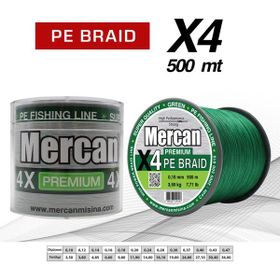 Mercan Pe Örgü Premium X4 500 mt 0.10 mm Yeşil Misina İp