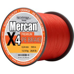 Mercan Pe Örgü Premium X4 İp 0.24 mm - 500 mt Turuncu Misina