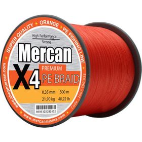 Mercan Pe Örgü Premium X4 İp 0.35 mm - 500 mt Turuncu Misina