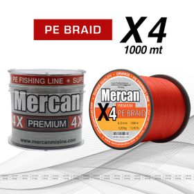 Mercan Pe Örgü Premium X4 İp 1000 mt Turuncu Misina