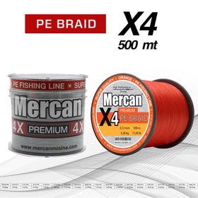 Mercan Pe Örgü Premium X4 İp 500 mt Turuncu Misina