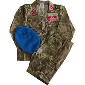 Mercantex 9 - 10 Yaş Mavi Bereli Yeşil Asker Çocuk Kıyafeti