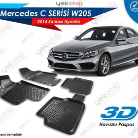 Mercedes W205 2014 Siyah 3D Havuzlu Paspas