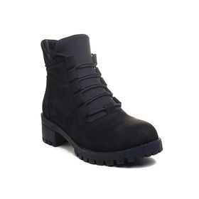 MergenShoes BF088 Siyah Süet Bağcıklı Kadın Bot