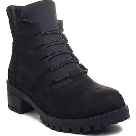 MergenShoes BF088 Siyah Süet Bağcıklı Kadın Bot