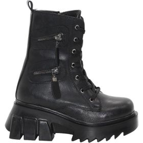 MergenShoes BF182 Siyah Bağcıklı Fermuarlı Kadın Bot