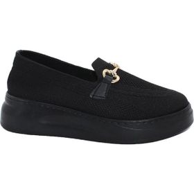 MergenShoes G052 Siyah Yüksek Taban Triko Kadın Günlük Ayakkabı