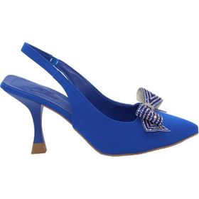 MergenShoes K041 Mavi Fiyonklu 7 cm Klasik Topuk Kadın Ayakkabı