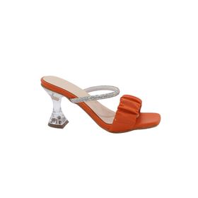 MergenShoes T032 Turuncu Şeffaf Topuklu Rahat Taban Kadın Terlik
