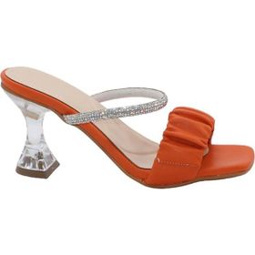 MergenShoes T032 Turuncu Şeffaf Topuklu Rahat Taban Kadın Terlik