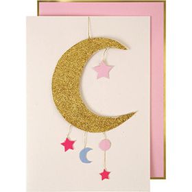 Meri Meri Baby Moon Mobile Card Pembe Ay Yıldız Tebrik Kartı