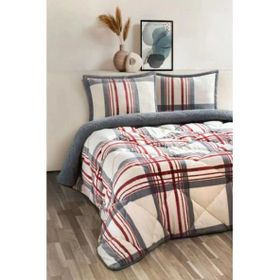 Merinos Comforter 220x240 Kırmızı Çizgili Çift Kişilik Yorgan Seti