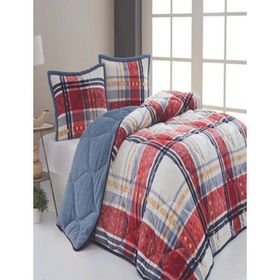 Merinos Comforter Boris Kırmızı Mavi Çift Kişilik Yorgan Seti