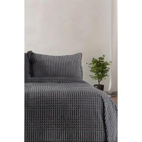 Merinos Modern Line Koyu Gri Tek Kişilik 2 Parça Battaniye Seti