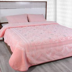 Merinos Pırıltı Çift Kişilik Embos Pudra Vizon Battaniye