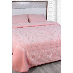 Merinos Pırıltı Çift Kişilik Embos Pudra Vizon Battaniye