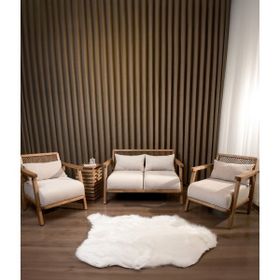 Merlin Koltuk Takımı İkili Koltuk İki Berjer Yan Sehpa Balkon Ofis Mobilyası Krem Salon Takımı