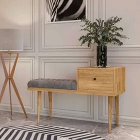 Merlin Mobilya Ahşap Çok Amaçlı Gri Modern Puf