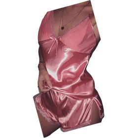 Merry See Dantel İşlemeli Saten Sortlu Pembe Kadın Pijama Takımı