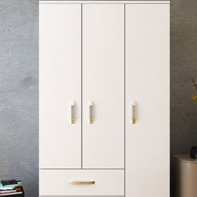 Metalia 3 Kapaklı 2 Çekmeceli Beyaz Gardrop