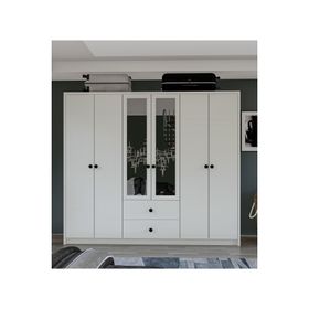 Metalia GM 036 Lüx 6 Kapı 2 Çekmeceli Düğme Kulplu Aynalı Gardırop